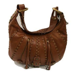 Isabella Fiore Leather Satchel Studded Handbag Camel ShoulderBag
